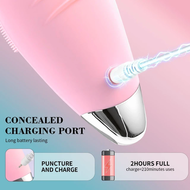 Alt view image 7 of 7 - Facial Cleansing Brush, Rechargeable Silicone Face Scrubber with 5 Cleansing Modes, Portable Vibrating Exfoliator Scrubber for Deep Cleaning, Waterproof Face Brush for Women(Pink)