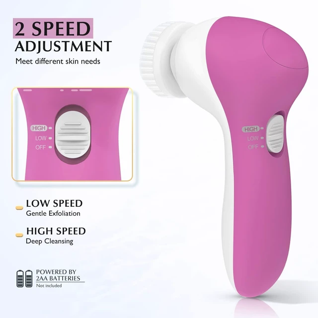 Alt view image 4 of 5 - Facial Cleansing Brush Silicone Face Scrubber: 2 in1 FBS-D Electric Exfoliating Rotating Massage Device Waterproof Deep Cleaning Exfoliation Spa Machine - Electronic Skin Care Wash System