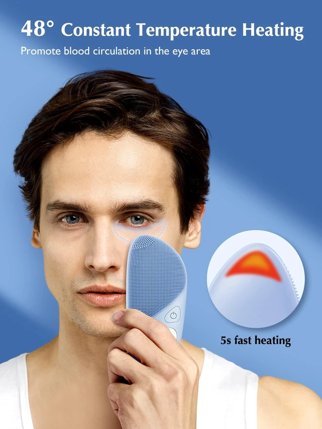 Alt view image 4 of 7 - JMY05 Face Scrubber Facial Cleansing Brush, Heat Eye Care, Blue Pro | Electric Silicone Face Wash Brush with 4 Cleansing Modes for Exfoliating, Massaging, for Men Women, Portable, Waterproof