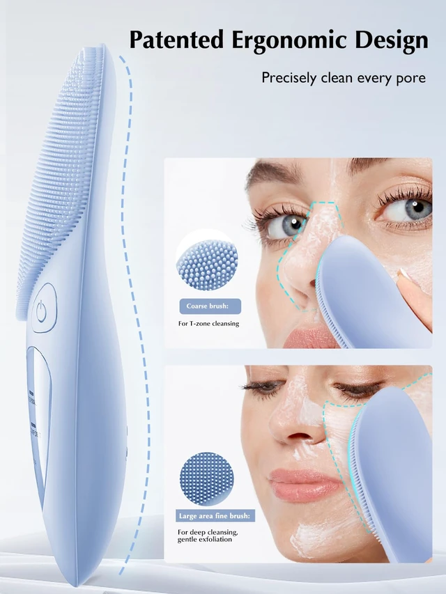 Alt view image 3 of 7 - JMY05 Face Scrubber Facial Cleansing Brush, Heat Eye Care, Blue Pro | Electric Silicone Face Wash Brush with 4 Cleansing Modes for Exfoliating, Massaging, for Men Women, Portable, Waterproof