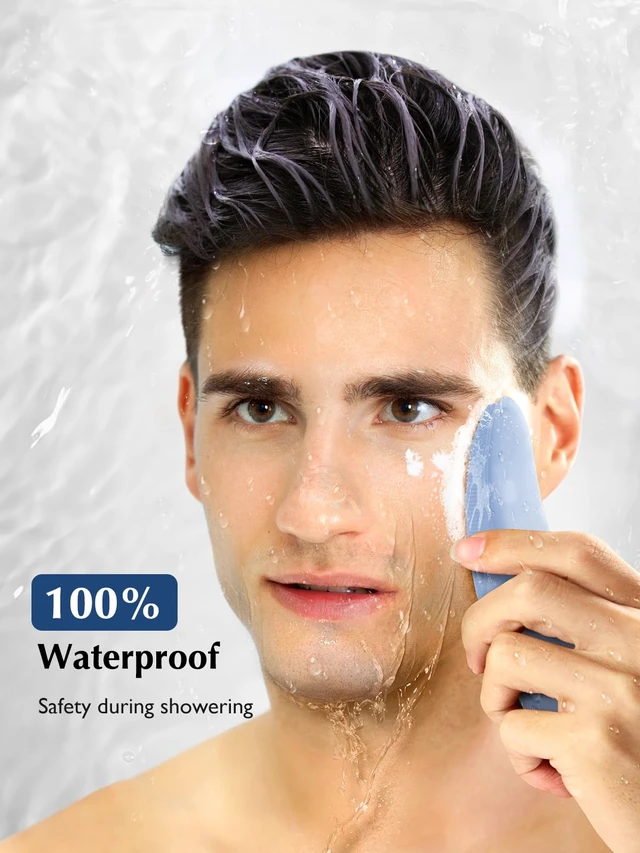 Alt view image 6 of 7 - JMY05 Face Scrubber Facial Cleansing Brush, Heat Eye Care, Blue Pro | Electric Silicone Face Wash Brush with 4 Cleansing Modes for Exfoliating, Massaging, for Men Women, Portable, Waterproof