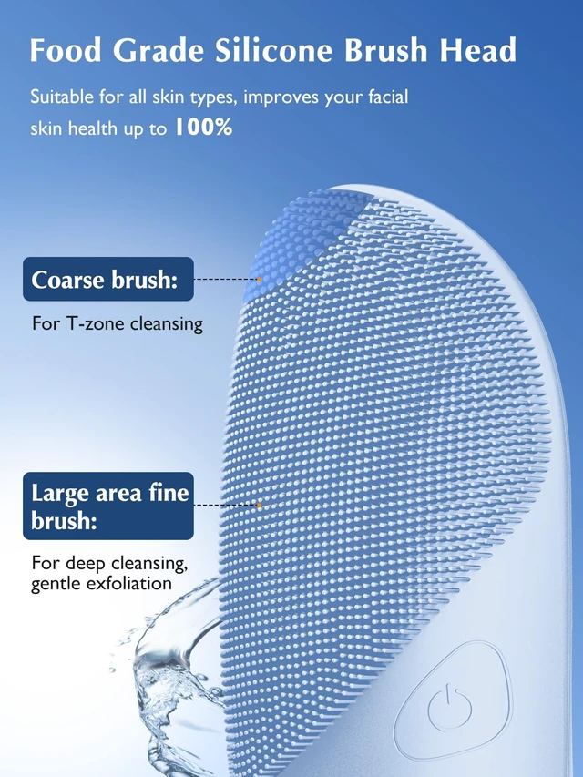 Alt view image 7 of 7 - JMY05 Face Scrubber Facial Cleansing Brush, Heat Eye Care, Blue Pro | Electric Silicone Face Wash Brush with 4 Cleansing Modes for Exfoliating, Massaging, for Men Women, Portable, Waterproof