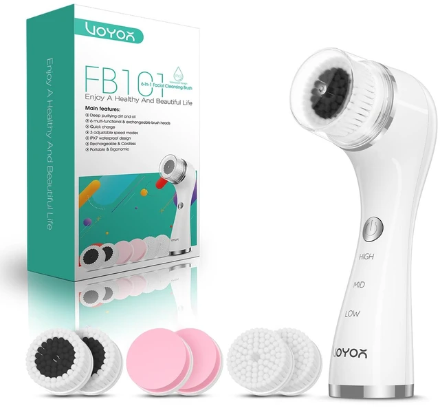 Main image of Facial Cleansing Brush Electric, Face Brushes for Cleansing, 6 Heads | 360° Rotating Face Wash Brush, Rechargeable Facial Scrubber, 6 Brush Heads, Exfoliating & Blackhead Removal Makeup Cleansing