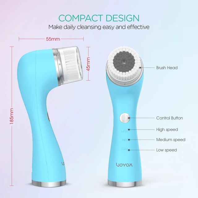 Alt view image 6 of 7 - Facial Cleansing Brush, 5-in-1 Electric Spin Face Scrubber Set | 3 Speeds, 5 Heads, IPX7 Waterproof, 600mAh Rechargeable Battery, Face Brush for Deep Cleansing Gentle Exfoliation, FB500 Blue