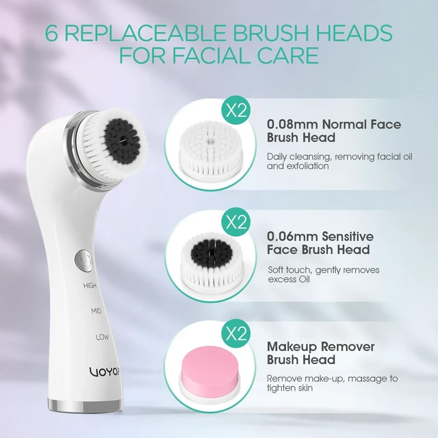 Alt view image 4 of 7 - Facial Cleansing Brush Electric, Face Brushes for Cleansing, 6 Heads | 360° Rotating Face Wash Brush, Rechargeable Facial Scrubber, 6 Brush Heads, Exfoliating & Blackhead Removal Makeup Cleansing