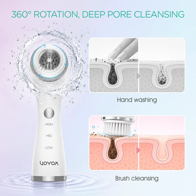 Alt view image 5 of 7 - Facial Cleansing Brush Electric, Face Brushes for Cleansing, 6 Heads | 360° Rotating Face Wash Brush, Rechargeable Facial Scrubber, 6 Brush Heads, Exfoliating & Blackhead Removal Makeup Cleansing