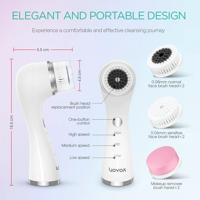 Alt view image 6 of 7 - Facial Cleansing Brush Electric, Face Brushes for Cleansing, 6 Heads | 360° Rotating Face Wash Brush, Rechargeable Facial Scrubber, 6 Brush Heads, Exfoliating & Blackhead Removal Makeup Cleansing