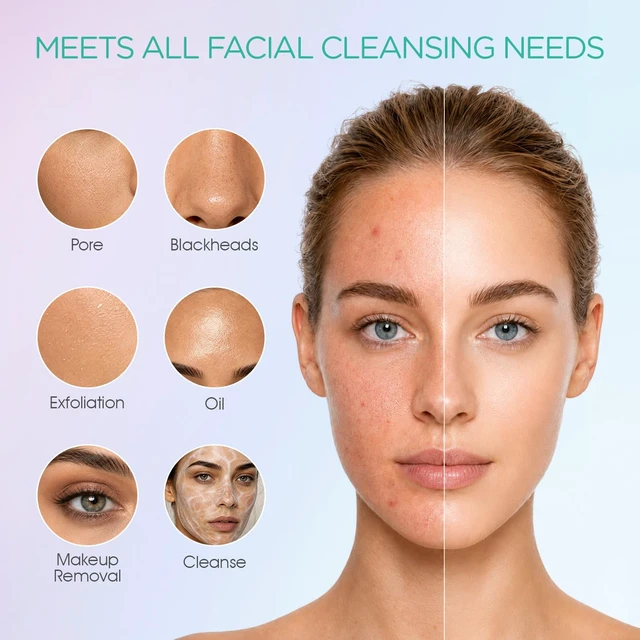 Alt view image 3 of 7 - Facial Cleansing Brush Electric, Face Brushes for Cleansing, 6 Heads | 360° Rotating Face Wash Brush, Rechargeable Facial Scrubber, 6 Brush Heads, Exfoliating & Blackhead Removal Makeup Cleansing