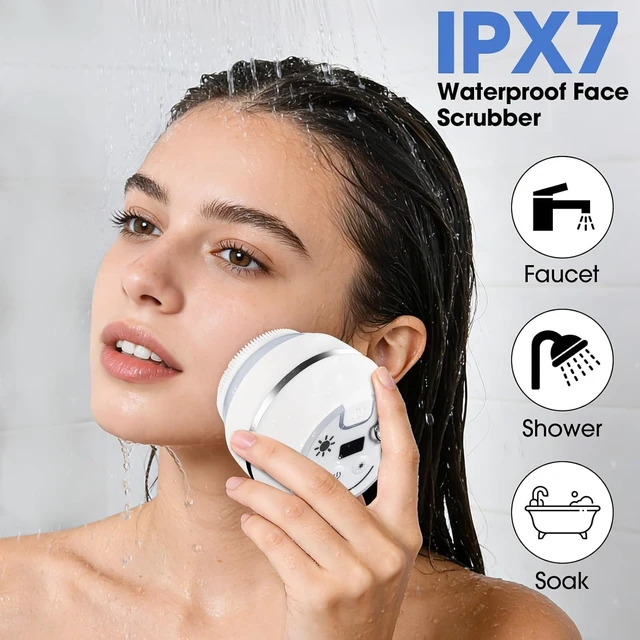 Alt view image 6 of 7 - Electric Facial Cleanser, Silicone Facial Cleansing Brush | with 6 Modes & 3 Light Effects, Rechargeable Waterproof Facial Exfoliating Brush with Extra Brush Head for Women & Men