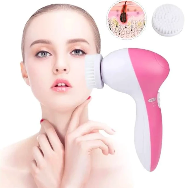 Alt view image 2 of 6 - Exfoliating Electric Facial Cleanser Silicone Scrub Pore Cleaner Spin Sonic Facial Cleansing Brush (5 in 1 Facial Cleansing Brush)