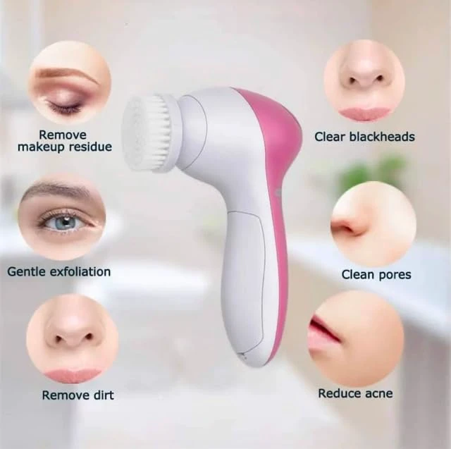 Alt view image 4 of 6 - Exfoliating Electric Facial Cleanser Silicone Scrub Pore Cleaner Spin Sonic Facial Cleansing Brush (5 in 1 Facial Cleansing Brush)