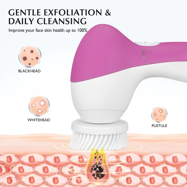 Alt view image 2 of 5 - Facial Cleansing Brush Silicone Face Scrubber: 2 in1 FBS-D Electric Exfoliating Rotating Massage Device Waterproof Deep Cleaning Exfoliation Spa Machine - Electronic Skin Care Wash System
