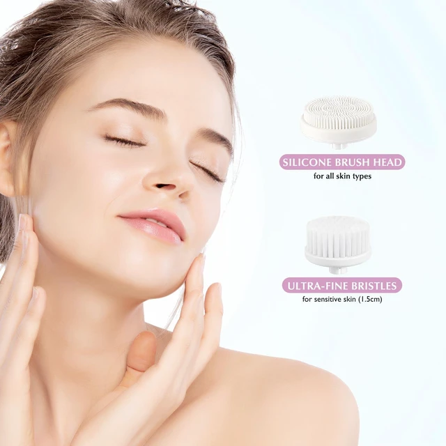 Alt view image 3 of 5 - Facial Cleansing Brush Silicone Face Scrubber: 2 in1 FBS-D Electric Exfoliating Rotating Massage Device Waterproof Deep Cleaning Exfoliation Spa Machine - Electronic Skin Care Wash System
