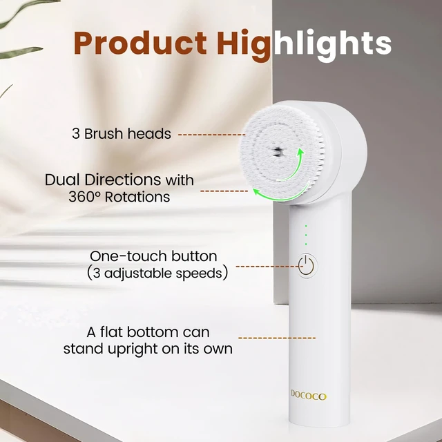 Alt view image 5 of 7 - Facial Cleansing Brush, Electric Face Scrubber with 2 Rotational Directions, 3 in 1 Facial Brushes for Cleaning and Exfoliating, 3 Speeds Adjustable, Waterproof Face Wash Brush for Men Women