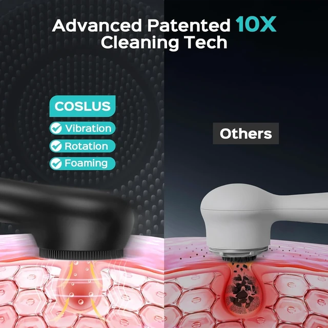 Alt view image 3 of 7 - FBS03 Face Scrubber Facial Cleansing Brush, Patented Design, Black | Patented 2-in-1 Spin and Vibration with Automatic Foaming, Silicone Electric Exfoliator for Men Women, Travel, Waterproof