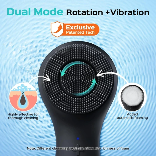 Alt view image 2 of 7 - FBS03 Face Scrubber Facial Cleansing Brush, Patented Design, Black | Patented 2-in-1 Spin and Vibration with Automatic Foaming, Silicone Electric Exfoliator for Men Women, Travel, Waterproof