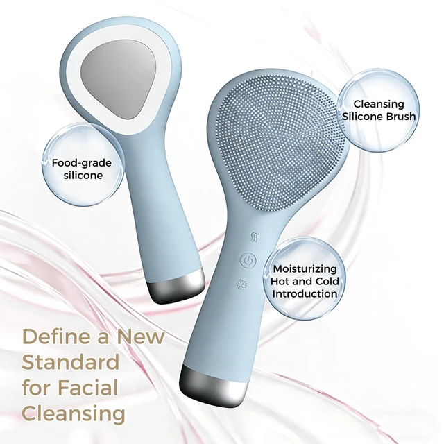 Alt view image 5 of 7 - Face Scrubber, Thermal & Cooling Modes, Face Brush, Deep Pore Cleansing, Silicone Face Scrubber, Electric Sonic Vibrations, Facial Cleansing Brush, Waterproof Home Spa & Travel Skincare