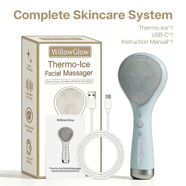 Alt view image 7 of 7 - Face Scrubber, Thermal & Cooling Modes, Face Brush, Deep Pore Cleansing, Silicone Face Scrubber, Electric Sonic Vibrations, Facial Cleansing Brush, Waterproof Home Spa & Travel Skincare