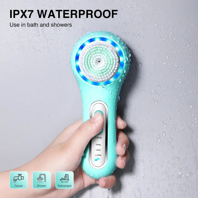 Alt view image 2 of 7 - Electric Facial Cleansing Brush, 2-Way Rotating Face Scrubber for Daily & Deep Cleaning, 3 Modes, 5 Brush Heads, Rechargeable, IPX7 Waterproof for All Skin Types