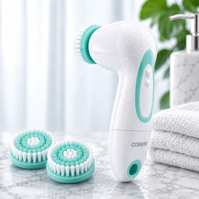 Alt view image 4 of 7 - True Glow Sonic Facial Cleansing Brush (FCB6N) Waterproof Electric Face Scrubber Set with 3 Brush Heads, Battery Operated for Deep Pore Cleansing & Exfoliating