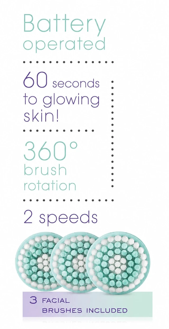 Alt view image 6 of 7 - True Glow Sonic Facial Cleansing Brush (FCB6N) Waterproof Electric Face Scrubber Set with 3 Brush Heads, Battery Operated for Deep Pore Cleansing & Exfoliating