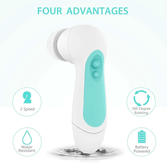 Alt view image 3 of 7 - Waterproof Facial Cleansing Spin Brush Set with 5 Exfoliating Brush Heads - Electric Face Scrubber Cleanser Brush - Face Brush for Gentle Exfoliation and Deep Scrubbing