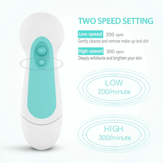 Alt view image 4 of 7 - Waterproof Facial Cleansing Spin Brush Set with 5 Exfoliating Brush Heads - Electric Face Scrubber Cleanser Brush - Face Brush for Gentle Exfoliation and Deep Scrubbing