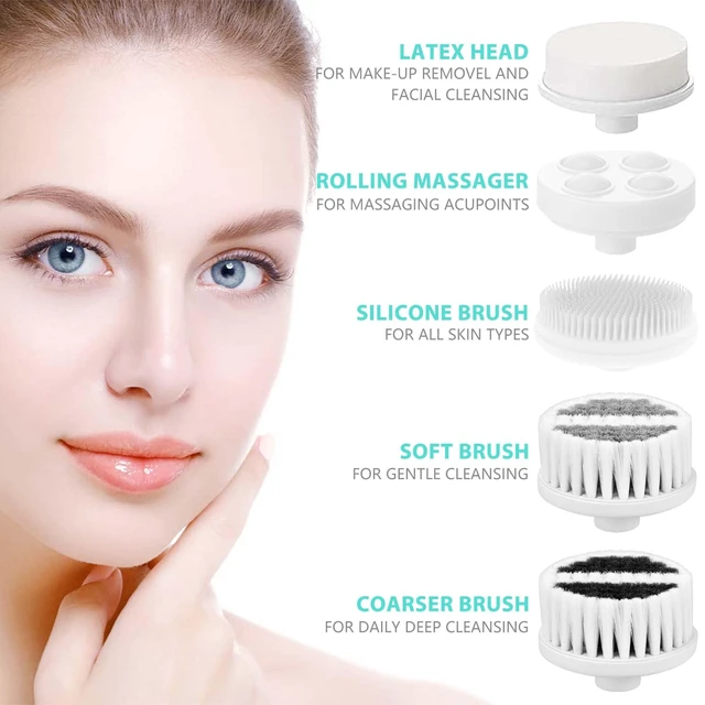 Alt view image 2 of 7 - Waterproof Facial Cleansing Spin Brush Set with 5 Exfoliating Brush Heads - Electric Face Scrubber Cleanser Brush - Face Brush for Gentle Exfoliation and Deep Scrubbing