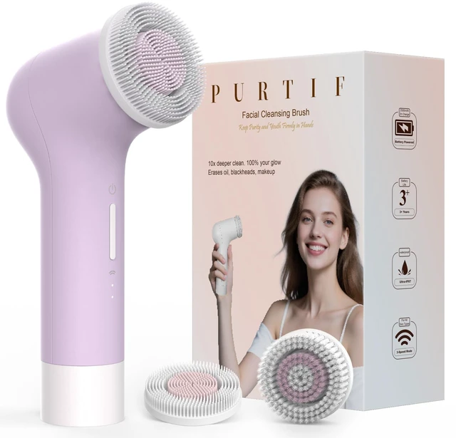 Main image of Electric Facial Cleansing Brush, Rechargeable Silicone Face Scrubber Exfoliator with Patented Dual-Ring Brush Heads, 3 Rotating Speeds, Non-Vibration Exfoliator Brush, for Women & Men Skincare