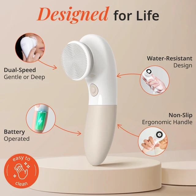 Alt view image 3 of 7 - Raedia Facial Cleansing Brush - Electric Facial Cleansing Brush with 4 Exfoliating Brush Heads - Waterproof, Handheld, Lightweight for Face Scrubber and Exfoliating Face - Warm Grey