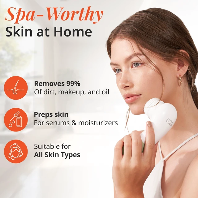 Alt view image 2 of 7 - Raedia Facial Cleansing Brush - Electric Facial Cleansing Brush with 4 Exfoliating Brush Heads - Waterproof, Handheld, Lightweight for Face Scrubber and Exfoliating Face - Warm Grey