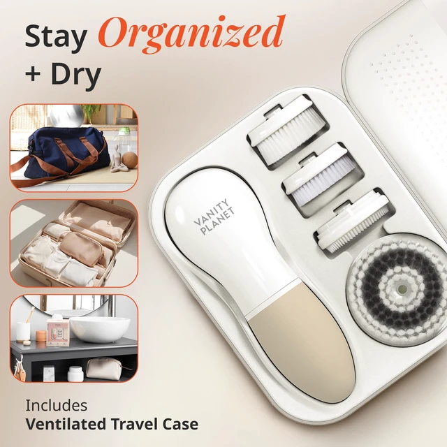 Alt view image 6 of 7 - Raedia Facial Cleansing Brush - Electric Facial Cleansing Brush with 4 Exfoliating Brush Heads - Waterproof, Handheld, Lightweight for Face Scrubber and Exfoliating Face - Warm Grey