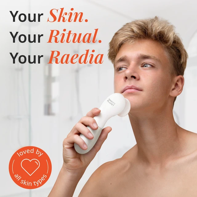 Alt view image 7 of 7 - Raedia Facial Cleansing Brush - Electric Facial Cleansing Brush with 4 Exfoliating Brush Heads - Waterproof, Handheld, Lightweight for Face Scrubber and Exfoliating Face - Warm Grey
