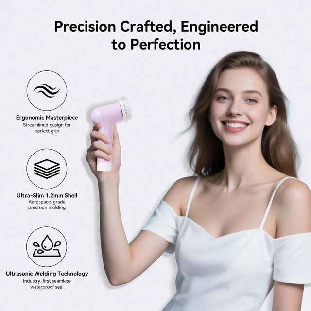 Alt view image 7 of 7 - Electric Facial Cleansing Brush, Rechargeable Silicone Face Scrubber Exfoliator with Patented Dual-Ring Brush Heads, 3 Rotating Speeds, Non-Vibration Exfoliator Brush, for Women & Men Skincare