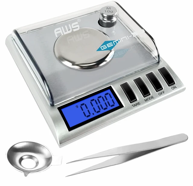 Main image of Gemini-20 Milligram Scale 20g x 0.001gDigital Jewelry/Lab Scale for Powder, Gold, Gems Includes Calibration Weights, Tweezers & TrayTare, Cal, 6 Units (Gemini - 20 - Silver)