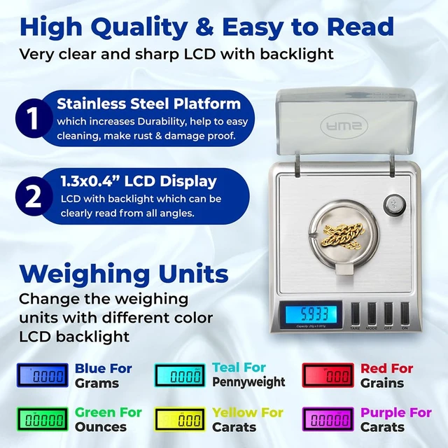 Alt view image 4 of 6 - Gemini-20 Milligram Scale 20g x 0.001gDigital Jewelry/Lab Scale for Powder, Gold, Gems Includes Calibration Weights, Tweezers & TrayTare, Cal, 6 Units (Gemini - 20 - Silver)