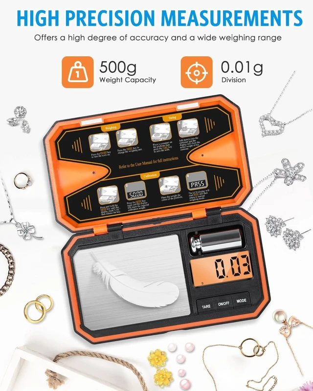 Alt view image 2 of 7 - Digital Pocket Scale, Digital Scale Grams, 500g/0.01g Gram Scale | Digital Jewelry Scale with Tare Function, LCD Display, High precision, 6 Unit Conversion for Food, Jewelry, Coins