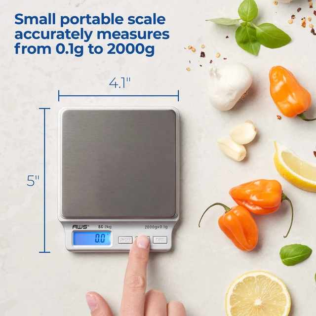 Alt view image 3 of 7 - SC Series Precision Digital Kitchen Weight Scale, Food Measuring Scale, 2kg x 0.1g (Silver), AMW-SC-2KG