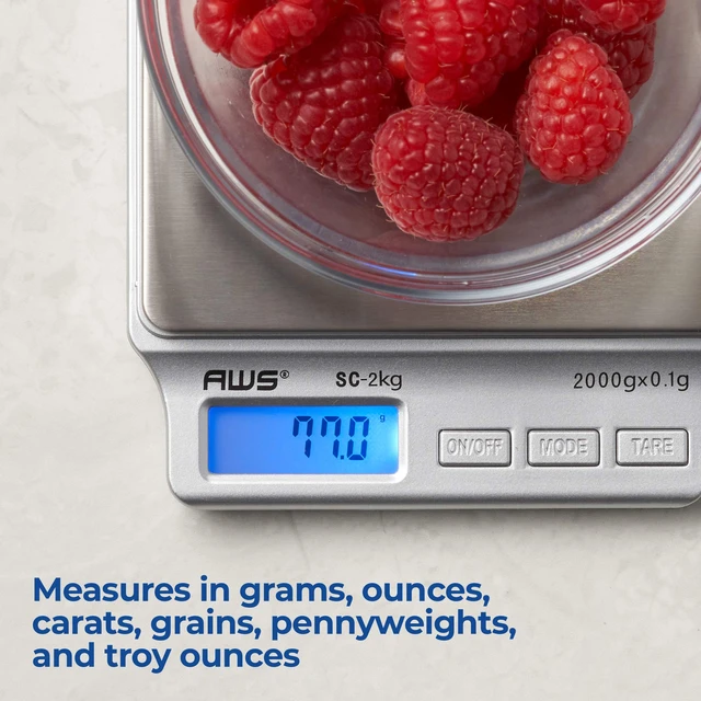 Alt view image 4 of 7 - SC Series Precision Digital Kitchen Weight Scale, Food Measuring Scale, 2kg x 0.1g (Silver), AMW-SC-2KG