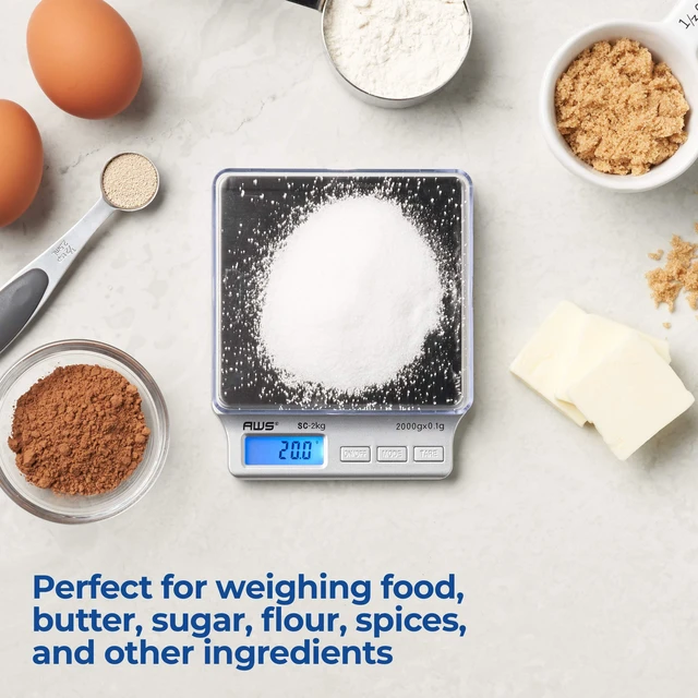 Alt view image 6 of 7 - SC Series Precision Digital Kitchen Weight Scale, Food Measuring Scale, 2kg x 0.1g (Silver), AMW-SC-2KG