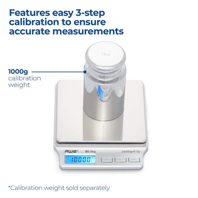 Alt view image 5 of 7 - SC Series Precision Digital Kitchen Weight Scale, Food Measuring Scale, 2kg x 0.1g (Silver), AMW-SC-2KG