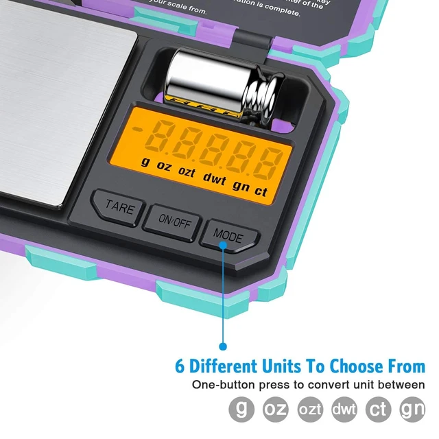 Alt view image 2 of 7 - (Upgradaed) Digital Mini Scale, 200g /0.01g Pocket Scale, 50g Calibration Weight, Electronic Smart Scale, 6 Units, LCD Backlit Display, Tare, Auto Off, Stainless Steel (Battery Included)