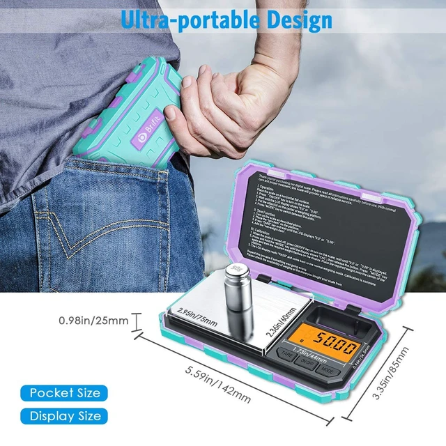 Alt view image 5 of 7 - (Upgradaed) Digital Mini Scale, 200g /0.01g Pocket Scale, 50g Calibration Weight, Electronic Smart Scale, 6 Units, LCD Backlit Display, Tare, Auto Off, Stainless Steel (Battery Included)