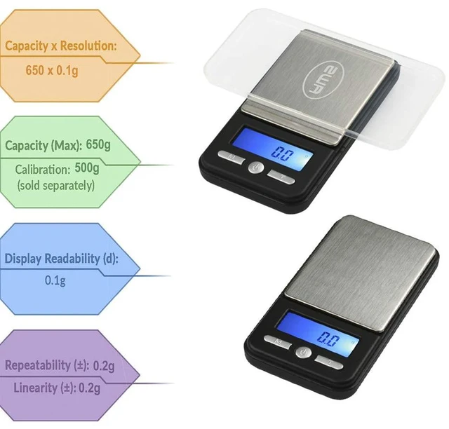Alt view image 4 of 7 - Digital Pocket Scale AC Series 650g x 0.1g | High Precision 0.1g Accuracy Mini Gram Scale for Kitchen, Lab, Jewelry, Coin Scale, Small Digital Gram Scale Portable Travel Scale