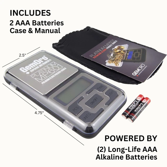 Alt view image 6 of 7 - Platinum MP601 Jewelry Scale | Durable Precise Jewelers Premium Class Pocket Kitchen Scale | Digital Precision Tool | Expert Professional Reading & Accuracy 600g x 0.1g