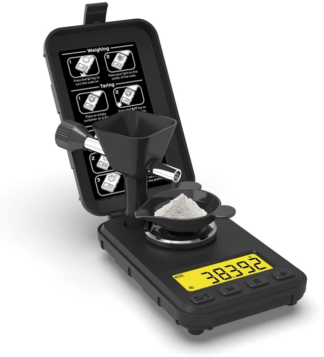 Main image of Reloading Scale 50g/0.001g with Powder Trickler and 3 Backlight Modes | Milligram Scale with Repeat Mode, Tare, Counting, 6 Units, USB/Battery, Tray, Tweezers, Scoop, 2 x 20g Calibration Weights