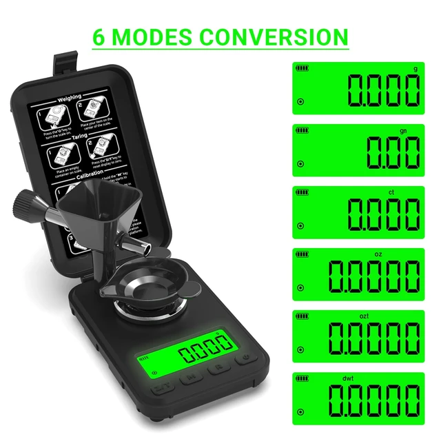 Alt view image 5 of 7 - Reloading Scale 50g/0.001g with Powder Trickler and 3 Backlight Modes | Milligram Scale with Repeat Mode, Tare, Counting, 6 Units, USB/Battery, Tray, Tweezers, Scoop, 2 x 20g Calibration Weights