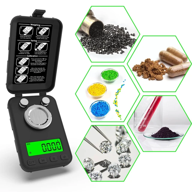 Alt view image 7 of 7 - Reloading Scale 50g/0.001g with Powder Trickler and 3 Backlight Modes | Milligram Scale with Repeat Mode, Tare, Counting, 6 Units, USB/Battery, Tray, Tweezers, Scoop, 2 x 20g Calibration Weights