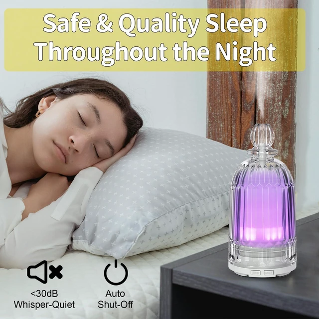 Alt view image 4 of 7 - Glass Essential Oil Diffuser, Aroma Diffusers with Glass Cover & Plastic Reservoir Small Humidifiers with 7 Color LED Lights Auto-Off for Home Office Bedroom Yoga 120ml(White Bottom)