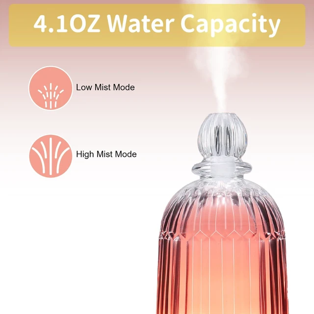 Alt view image 6 of 7 - Glass Essential Oil Diffuser, Aroma Diffusers with Glass Cover & Plastic Reservoir Small Humidifiers with 7 Color LED Lights Auto-Off for Home Office Bedroom Yoga 120ml(White Bottom)